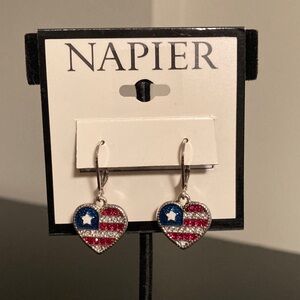 Napier Silver Heart Earrings with Patriotic Colors